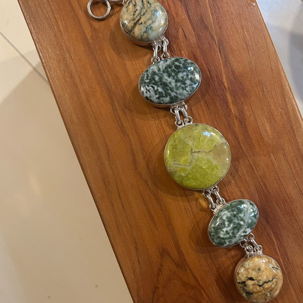 Natural Stone Bracelet Sterling Silver